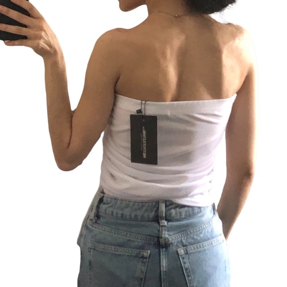 Prettylittlethings NWT White Tennis Ruche tie Tube Top - Picture 6 of 10